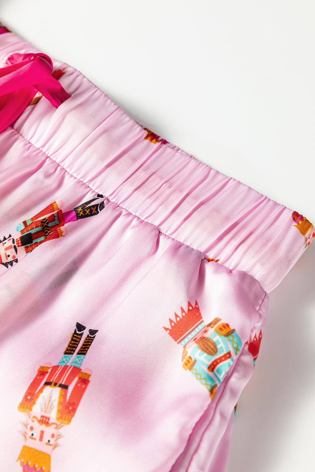 Pink Nutcracker Print Two Piece Pajama Set Contrast Trim Bow Dear-Lover Dropshipping